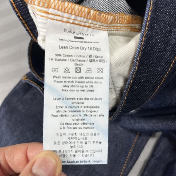 Nudie Jeans Co Lean Dean Jeans Mens 36x32 Dark Indigo Dry 16 Dips Made in Italy - Picture 15 of 16